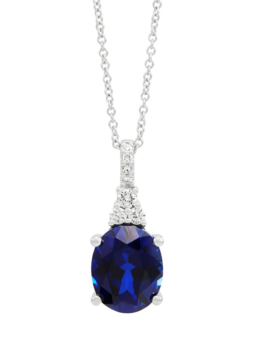 Lab Created Sapphire and 1/8 ct. t.w. Lab Created Diamond Pendant Necklace with 18" Cable Chain in 10K White Gold