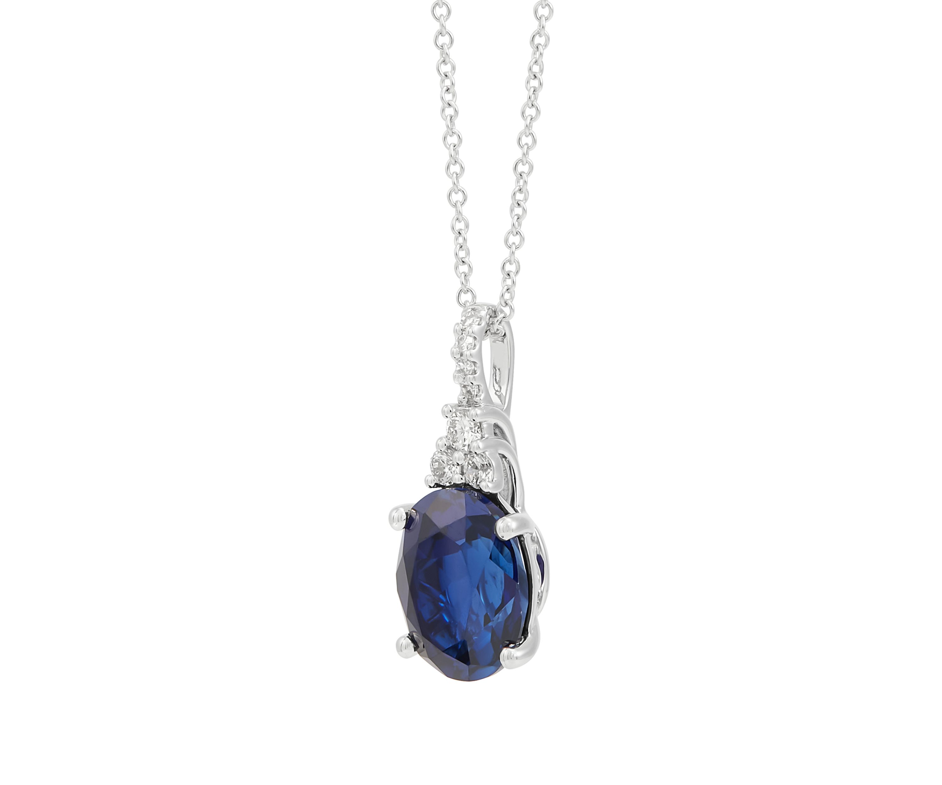 Lab Created Sapphire and 1/8 ct. t.w. Lab Created Diamond Pendant Necklace with 18" Cable Chain in 10K White Gold