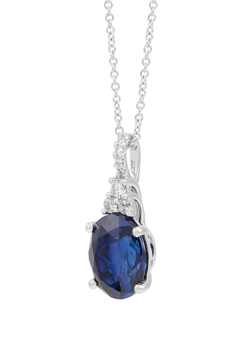 Lab Created Sapphire and 1/8 ct. t.w. Lab Created Diamond Pendant Necklace with 18" Cable Chain in 10K White Gold