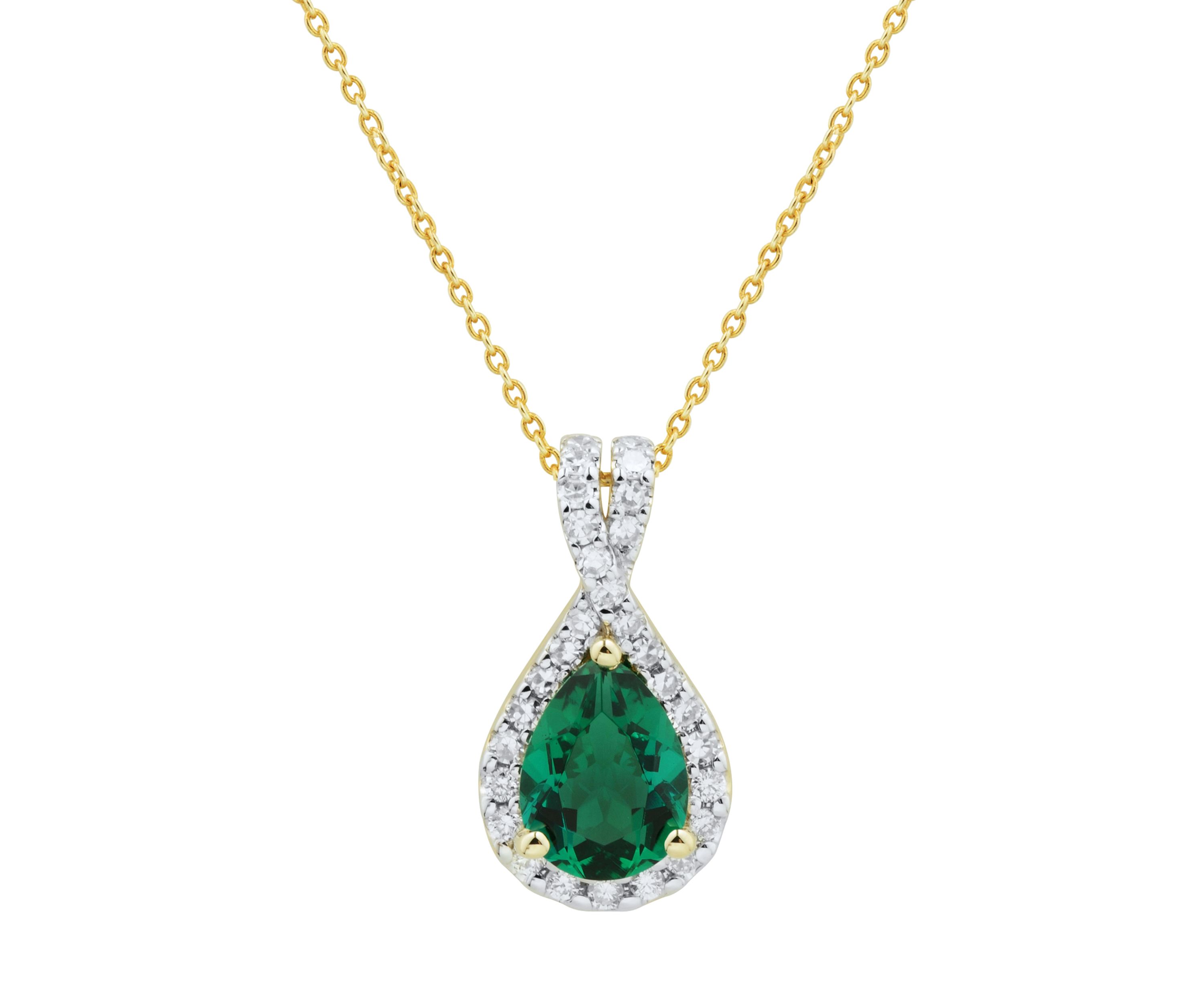 1/4 ct. t.w. Lab Created Emerald and Lab Created Diamond Pendant Necklace with 18" Cable Chain in 10K Yellow Gold