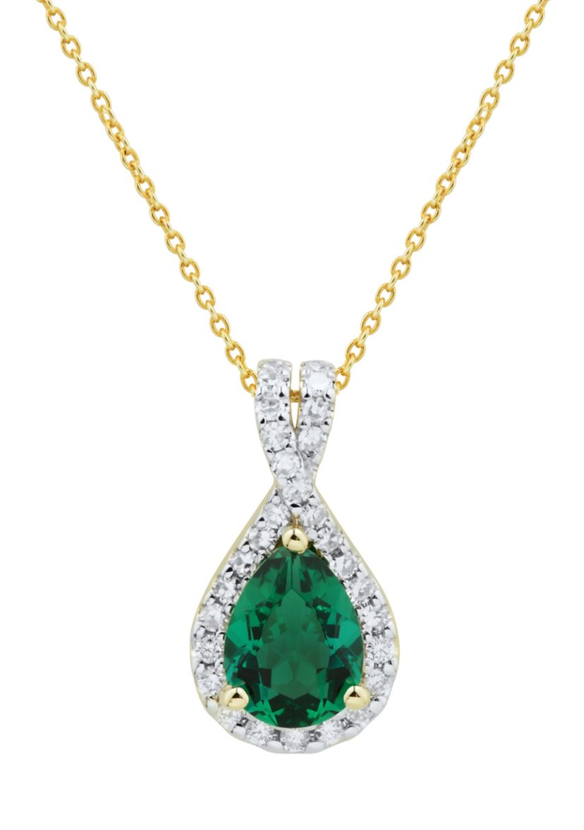 1/4 ct. t.w. Lab Created Emerald and Lab Created Diamond Pendant Necklace with 18" Cable Chain in 10K Yellow Gold