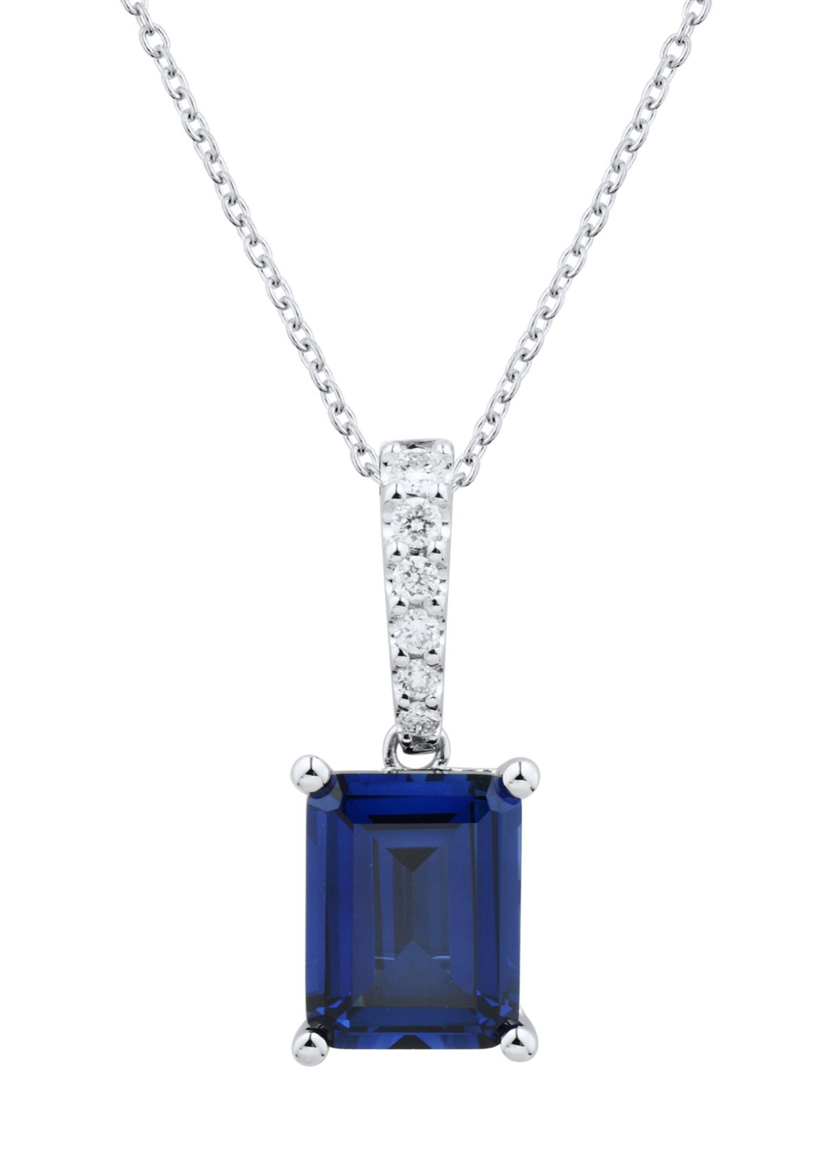 1/10 ct. t.w. Lab Created Sapphire and Lab Created Diamond Pendant Necklace with 18 Cable Chain in 10K White Gold