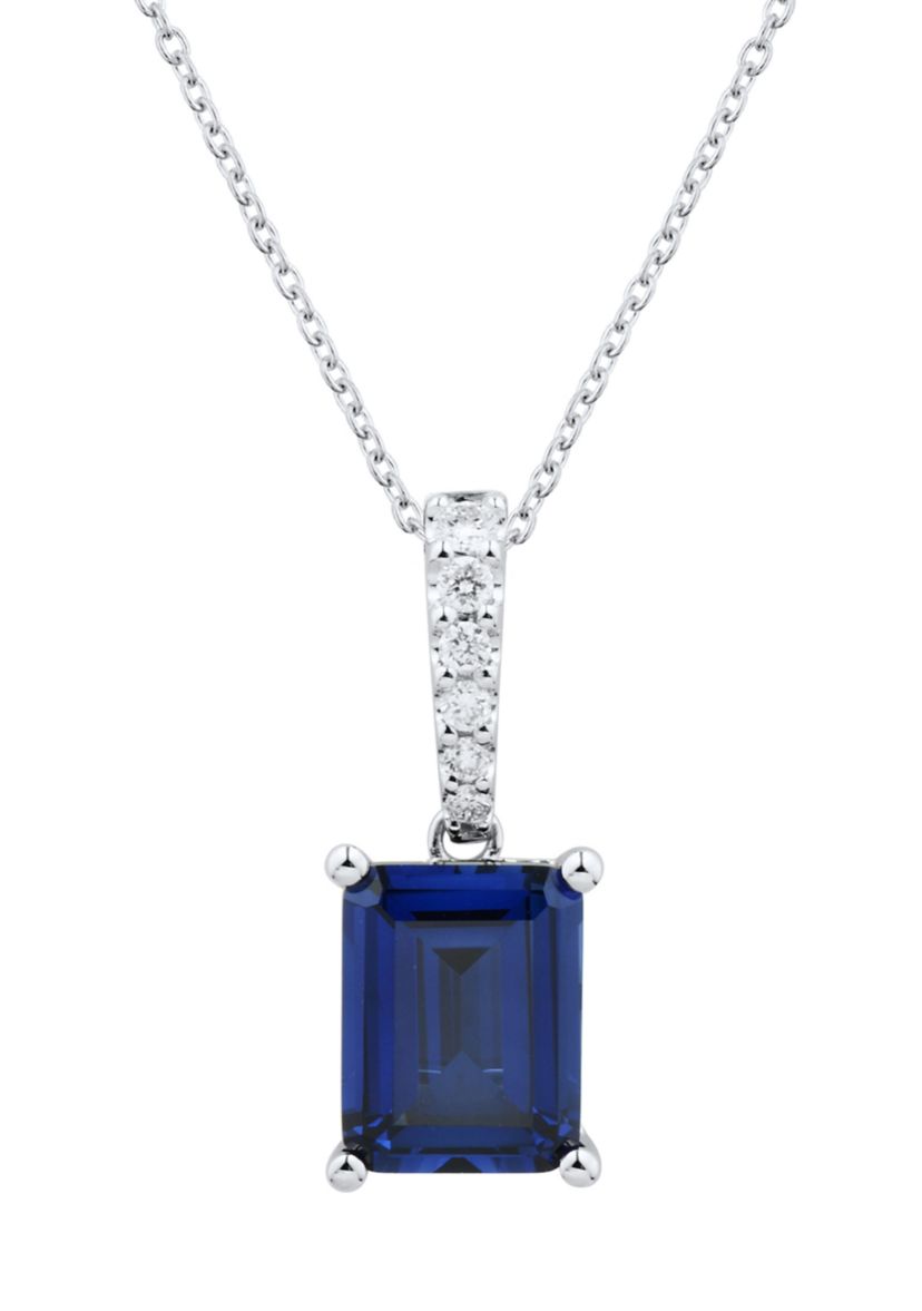 1/10 ct. t.w. Lab Created Sapphire and Lab Created Diamond Pendant Necklace with 18 Cable Chain in 10K White Gold