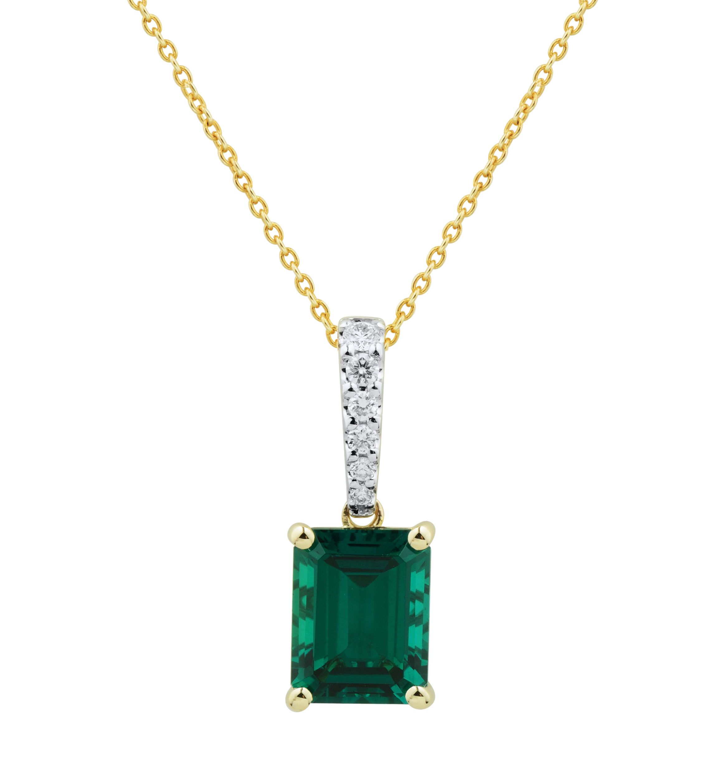 1/10 ct. t.w. Lab Created Emerald and Lab Created Diamond Pendant Necklace with 18 Cable Chain in 10K Yellow Gold