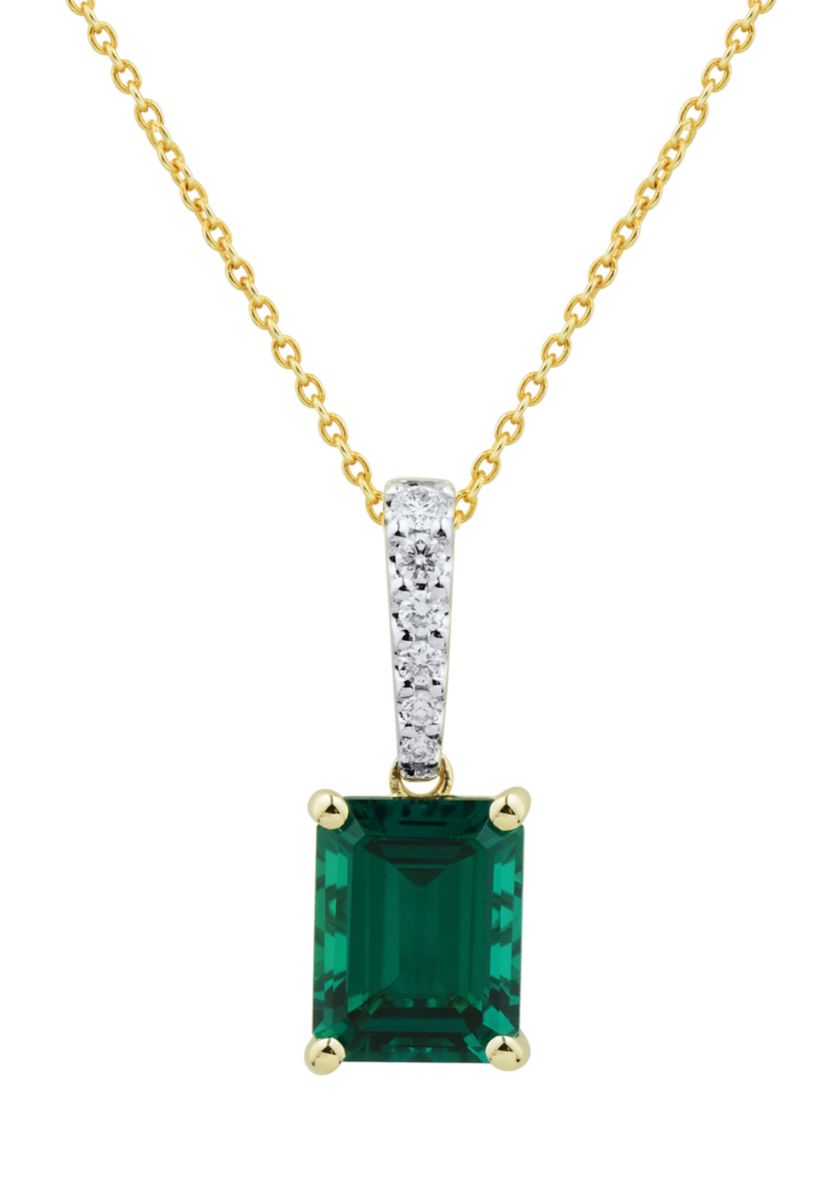 1/10 ct. t.w. Lab Created Emerald and Lab Created Diamond Pendant Necklace with 18 Cable Chain in 10K Yellow Gold