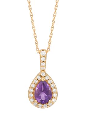 Belk & Co Amethyst and 1/7 ct. t.w. Diamond Pendant with 18" Rope Chain in 10K Yellow Gold