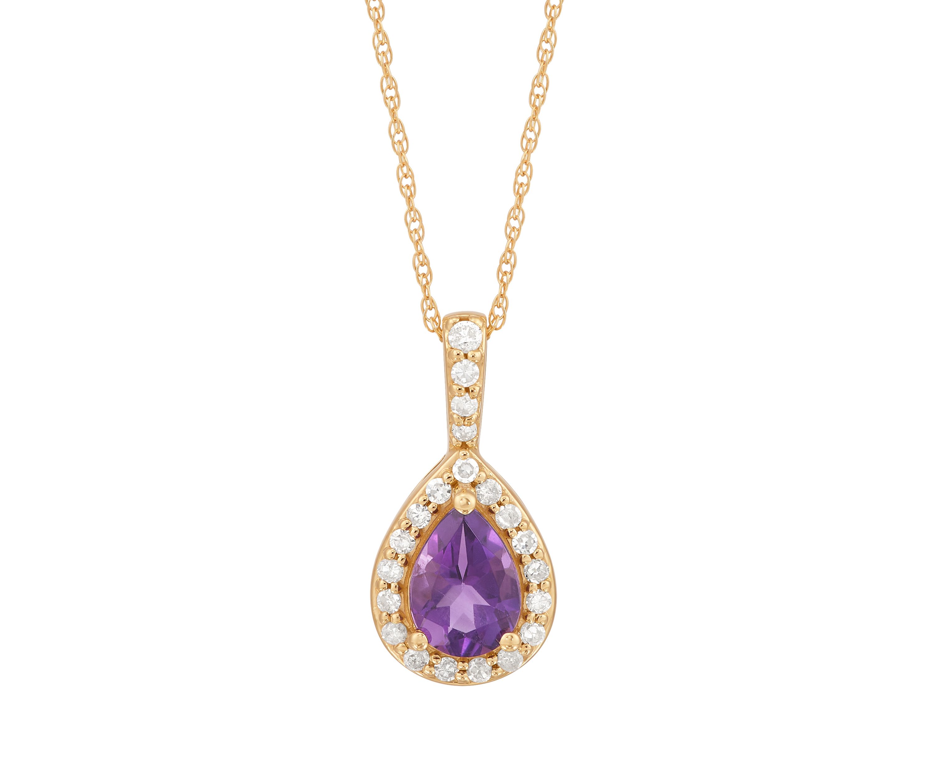 Amethyst and 1/7 ct. t.w. Diamond Pendant with 18" Rope Chain in 10K Yellow Gold