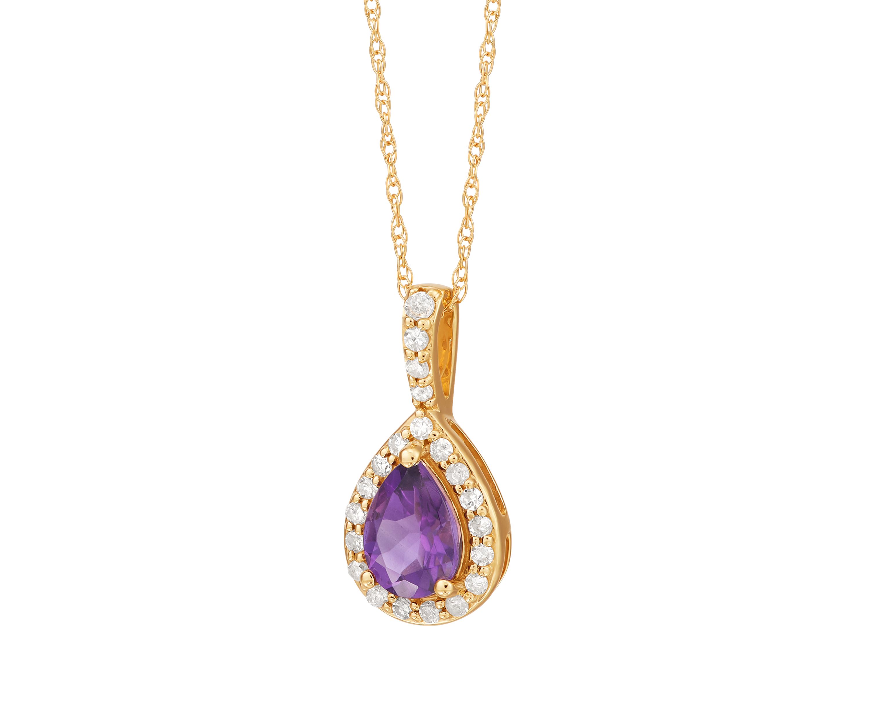 Amethyst and 1/7 ct. t.w. Diamond Pendant with 18" Rope Chain in 10K Yellow Gold