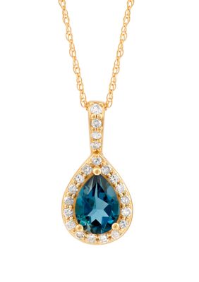 Belk & Co London Blue Topaz and 1/7 ct. t.w. Diamond Pendant with 18" Rope Chain in 10K Yellow Gold, 18 in