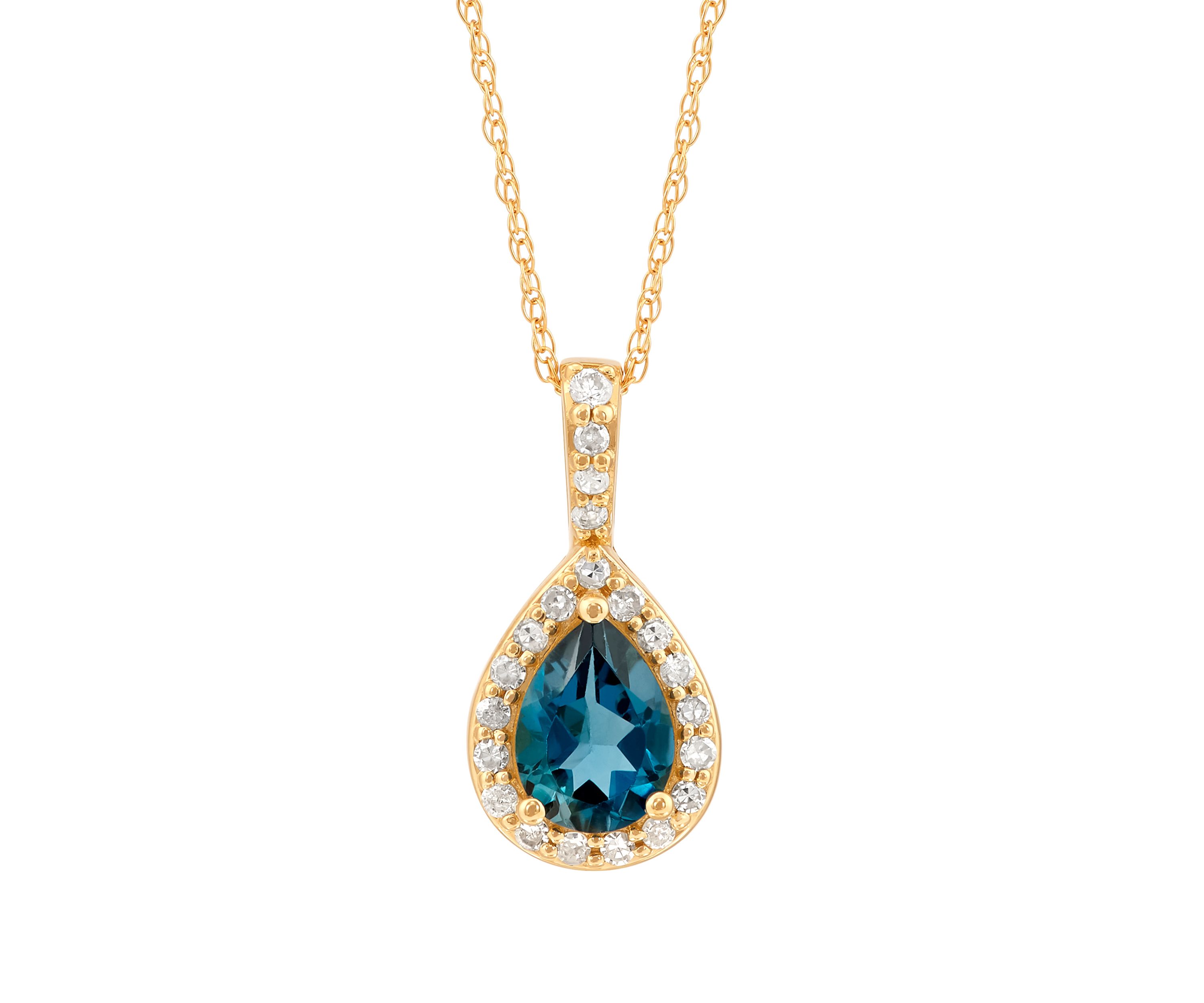 London Blue Topaz and 1/7 ct. t.w. Diamond Pendant with 18" Rope Chain in 10K Yellow Gold