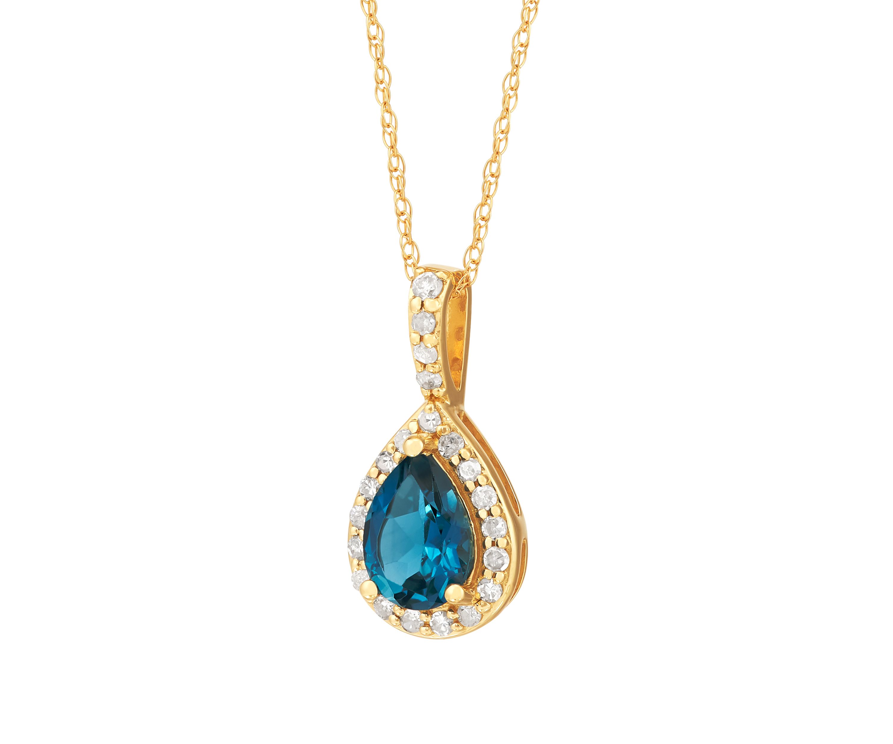 London Blue Topaz and 1/7 ct. t.w. Diamond Pendant with 18" Rope Chain in 10K Yellow Gold