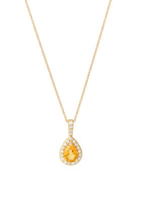Belk & Co Citrine and 1/7 ct. t.w. Diamond Pendant with 18" Rope Chain in 10K Yellow Gold