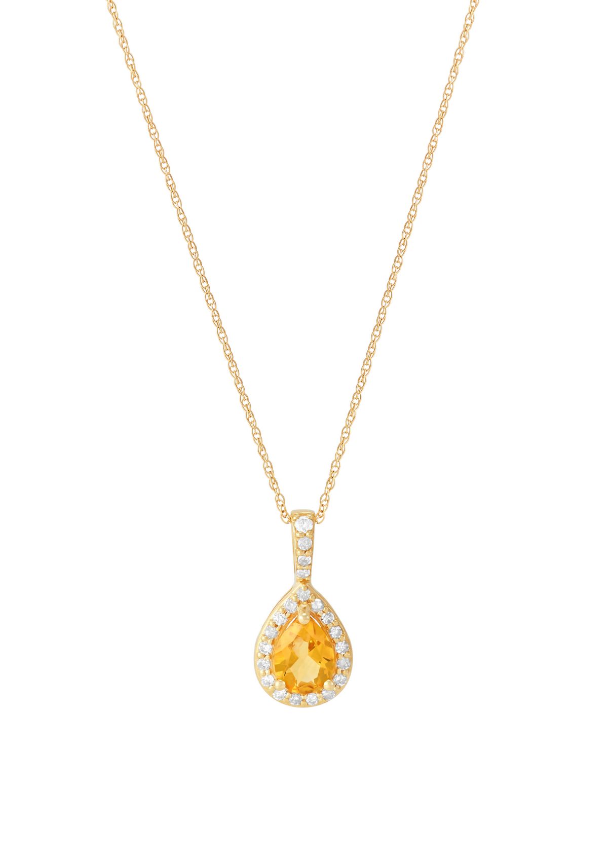 Citrine and 1/7 ct. t.w. Diamond Pendant with 18" Rope Chain in 10K Yellow Gold