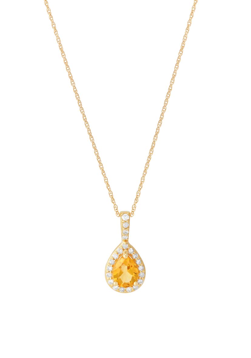 Citrine and 1/7 ct. t.w. Diamond Pendant with 18" Rope Chain in 10K Yellow Gold
