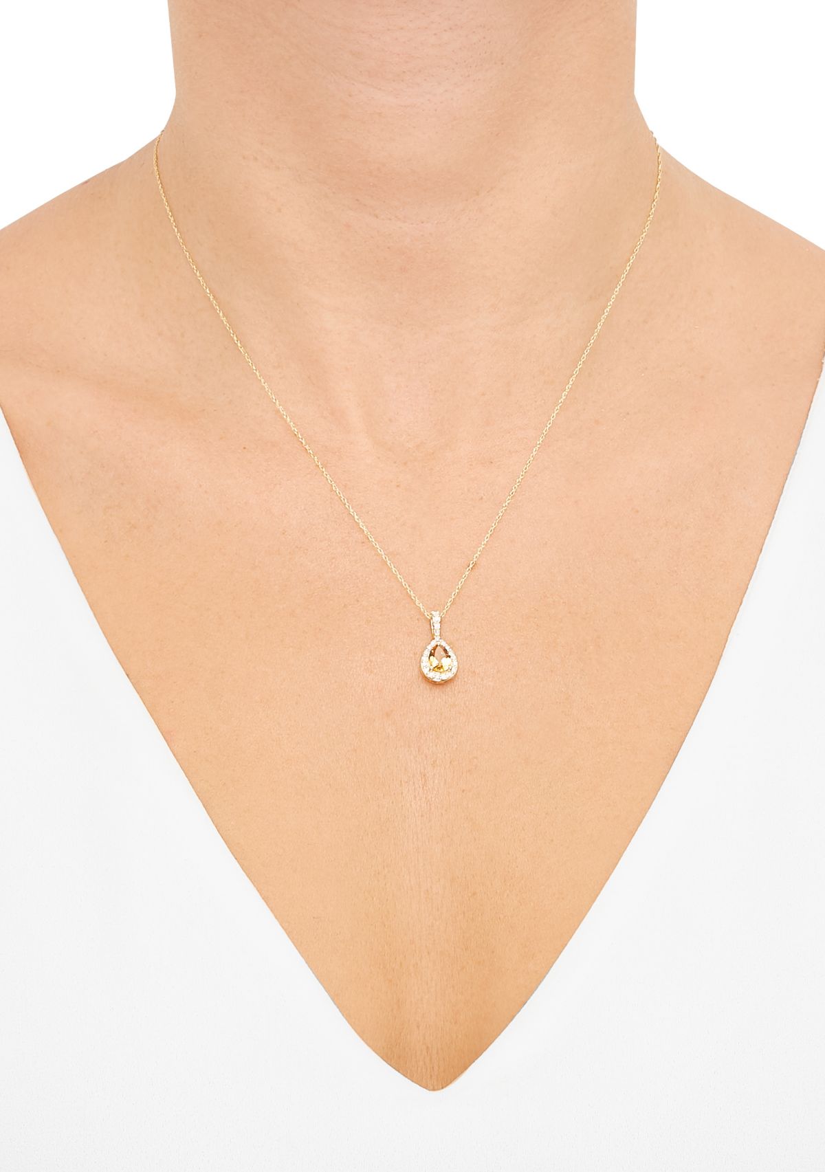 Citrine and 1/7 ct. t.w. Diamond Pendant with 18" Rope Chain in 10K Yellow Gold