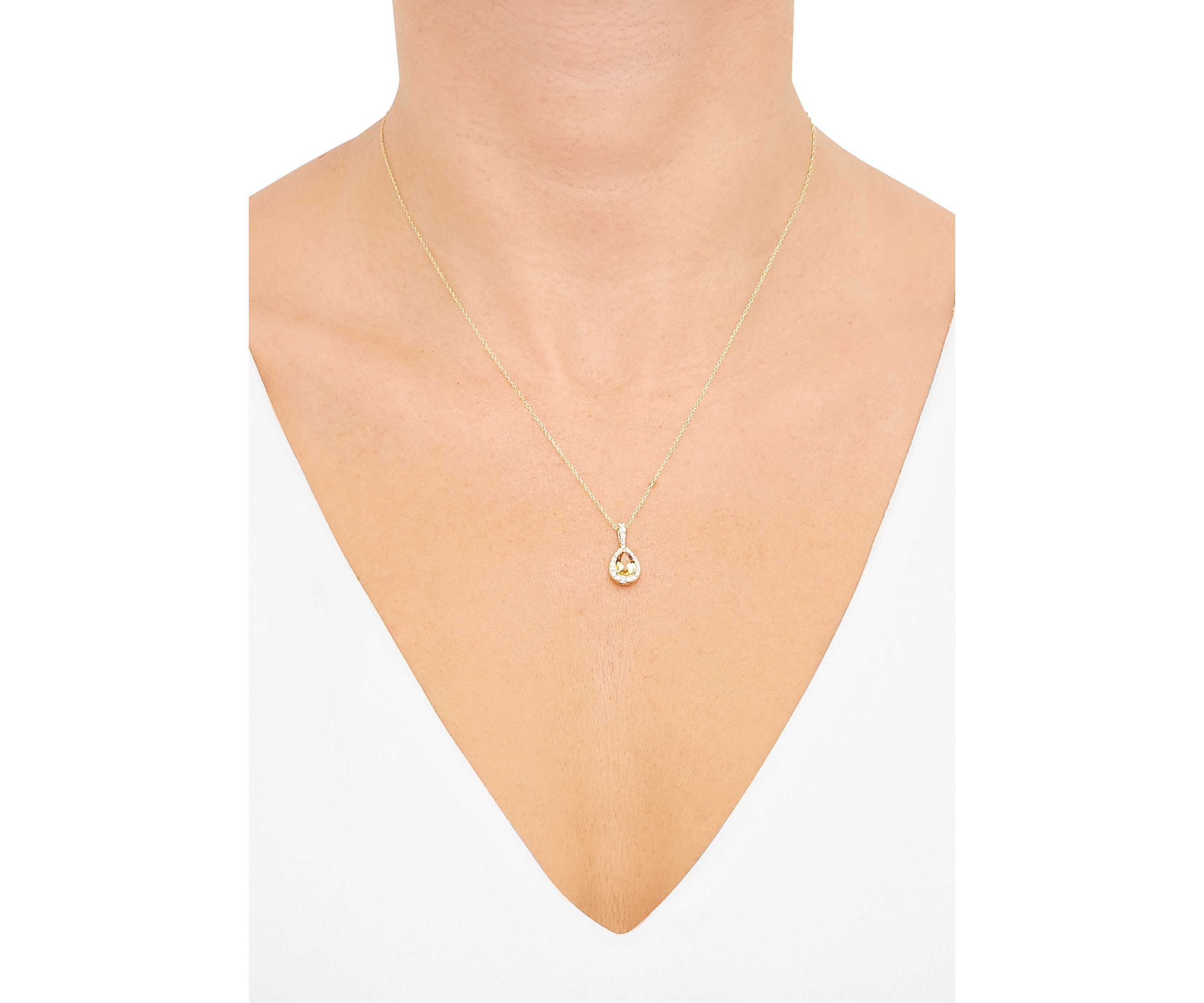 Citrine and 1/7 ct. t.w. Diamond Pendant with 18" Rope Chain in 10K Yellow Gold
