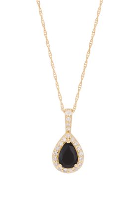 Belk & Co Onyx and 1/7 ct. t.w. Diamond Pendant with 18" Rope Chain in 10K Yellow Gold