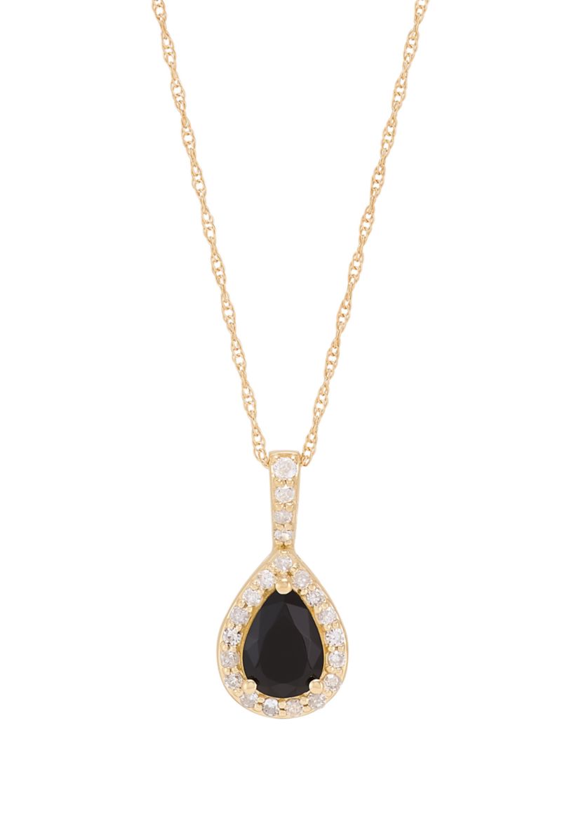 Onyx and 1/7 ct. t.w. Diamond Pendant with 18" Rope Chain in 10K Yellow Gold