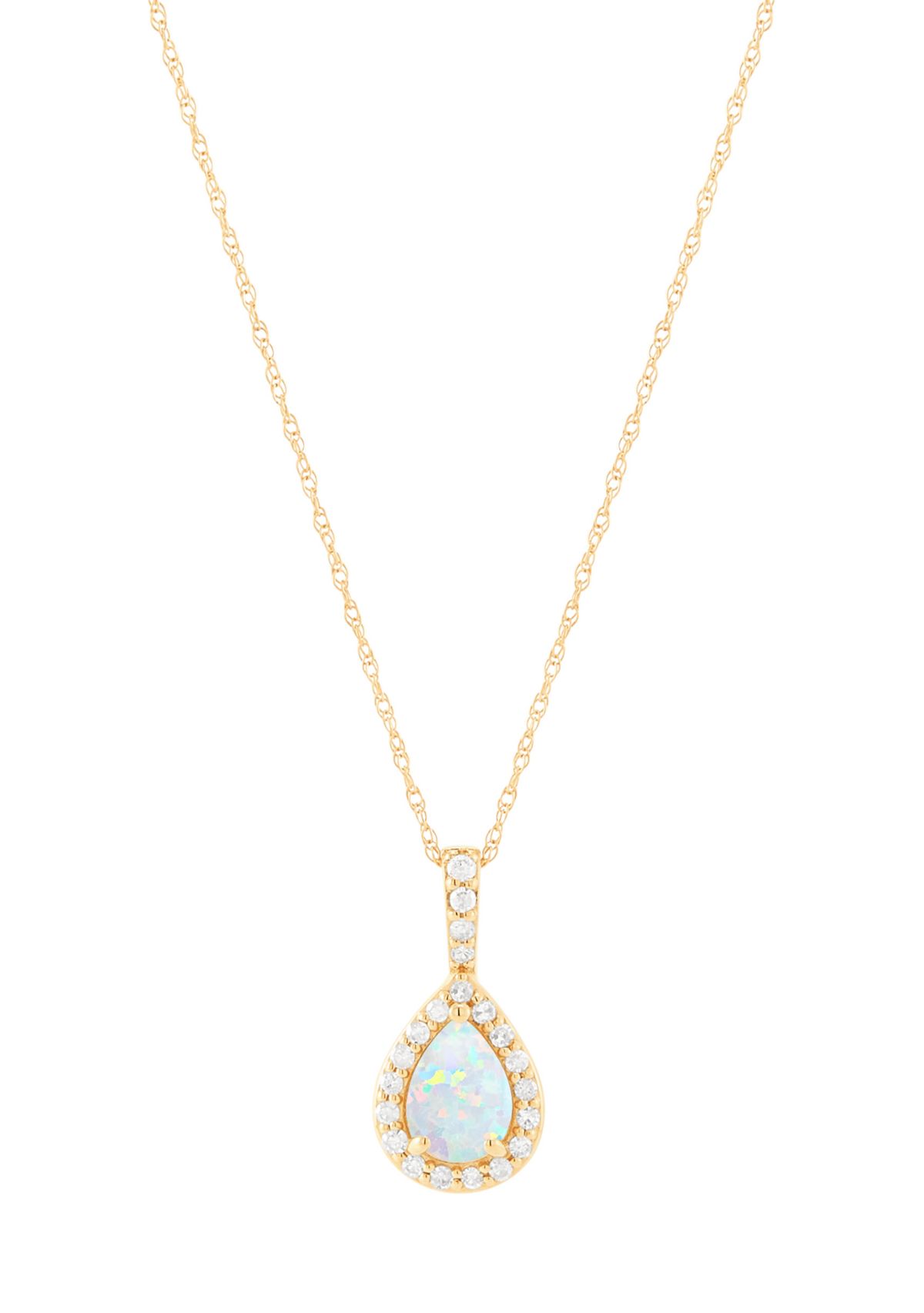1/8 ct. t.w. Lab Grown Diamond and Opal Pendant with 18" Rope Chain in 10K Yellow Gold