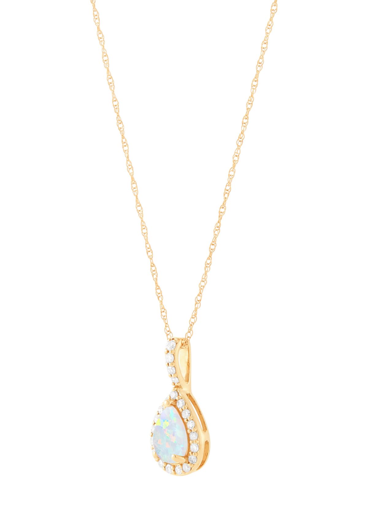 1/8 ct. t.w. Lab Grown Diamond and Opal Pendant with 18" Rope Chain in 10K Yellow Gold
