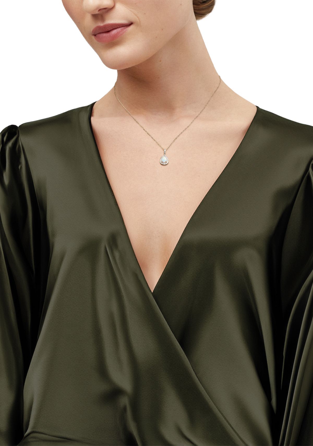 1/8 ct. t.w. Lab Grown Diamond and Opal Pendant with 18" Rope Chain in 10K Yellow Gold