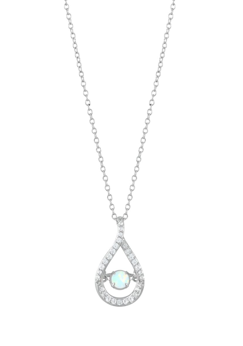 Lab Grown Opal and Lab Grown White Sapphire Pendant Necklace with 18" Cable Chain in Sterling Silver