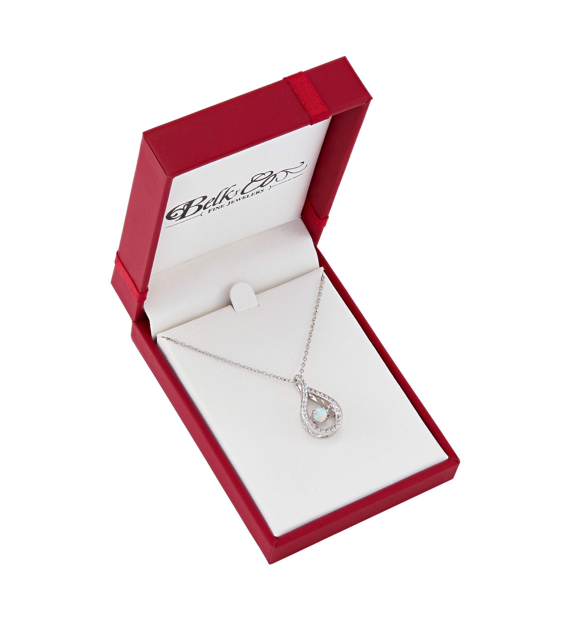 Lab Grown Opal and Lab Grown White Sapphire Pendant Necklace with 18" Cable Chain in Sterling Silver