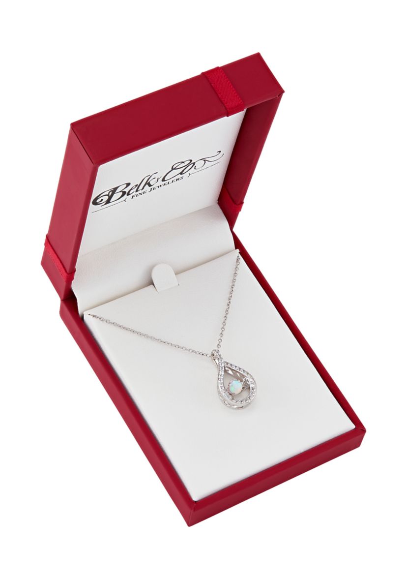 Lab Grown Opal and Lab Grown White Sapphire Pendant Necklace with 18" Cable Chain in Sterling Silver