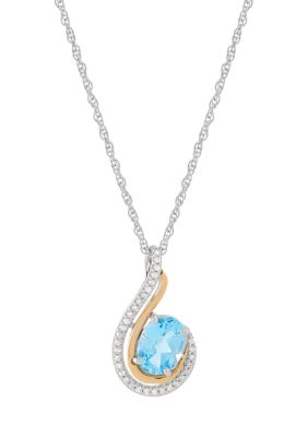 Belk & Co 1/10 ct. t.w. Diamond and Swiss Blue Topaz Pendant with 18" Rope Chain in Sterling Silver and 10K Yellow Gold, 18 in