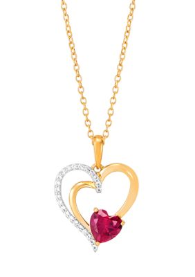 Belk & Co Lab Grown Ruby and White Sapphire Heart Pendant with 18" Cable Chain in Gold Over Sterling Silver, 18 in