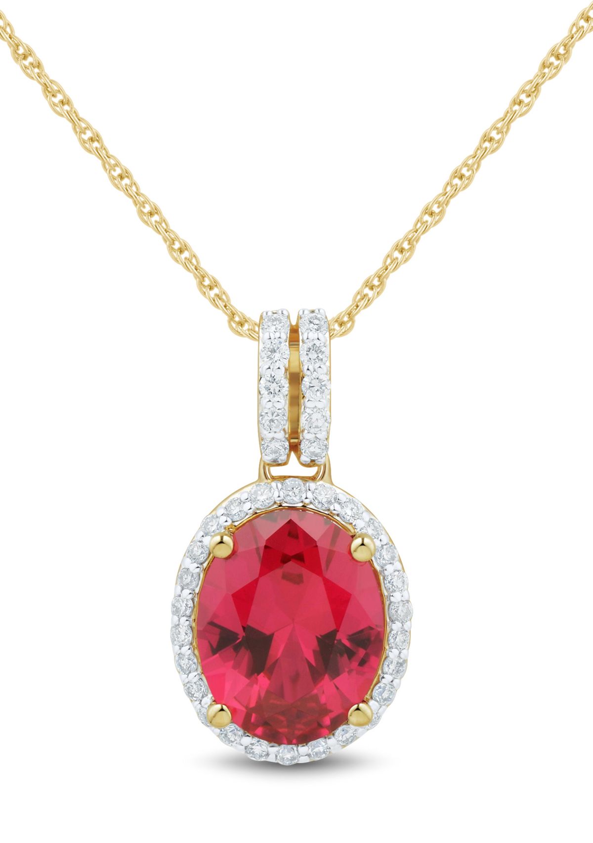 Lab Grown Ruby and 1/4 ct. t.w. Lab Grown Diamond Pendant with 18" Rope Chain - Gold Over Silver