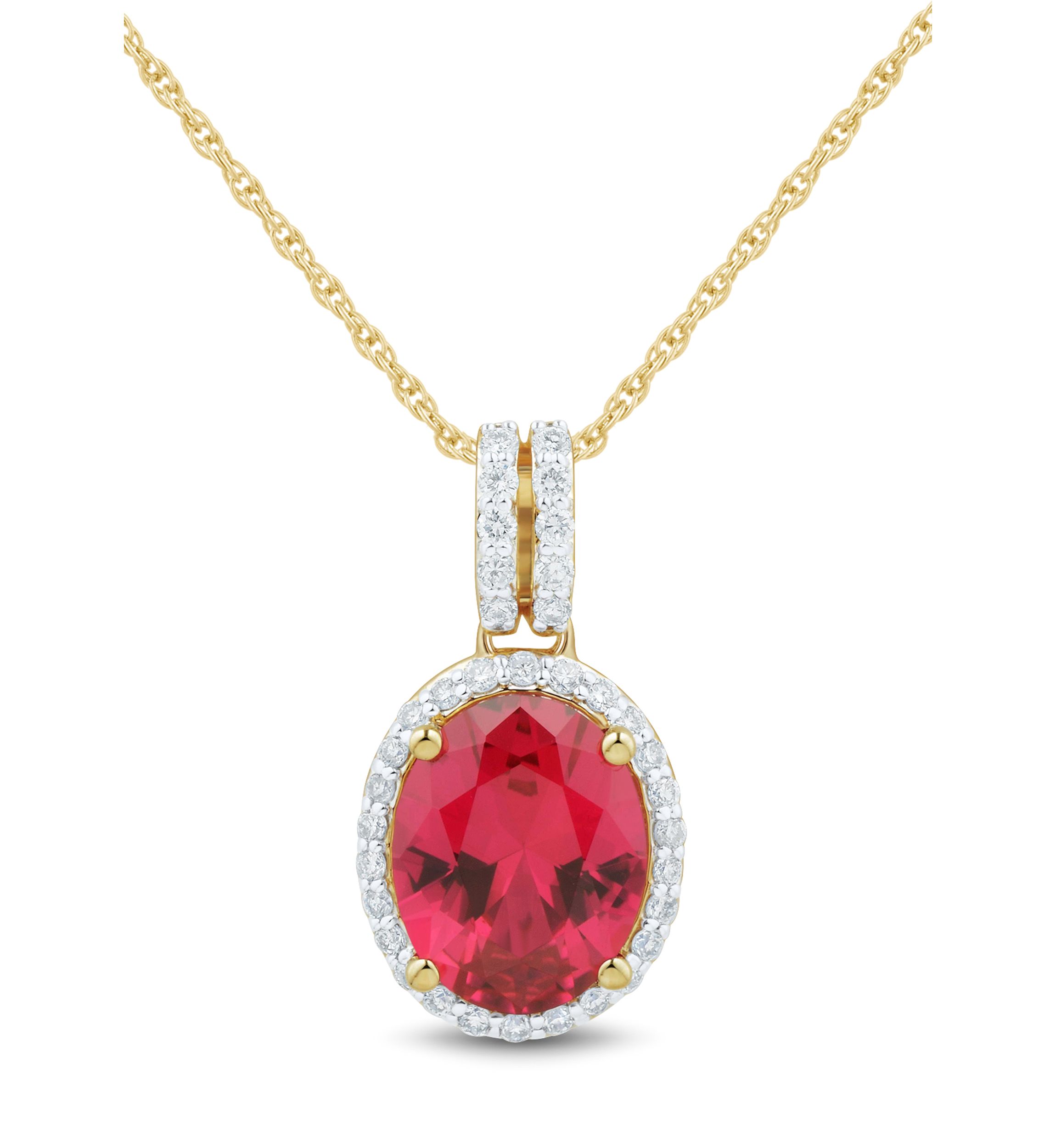 Lab Grown Ruby and 1/4 ct. t.w. Lab Grown Diamond Pendant with 18" Rope Chain - Gold Over Silver