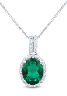 Belk & Co Lab Grown Emerald and 1/4 ct. t.w. Lab Grown Diamond Pendant with 18" Rope Chain in Sterling Silver