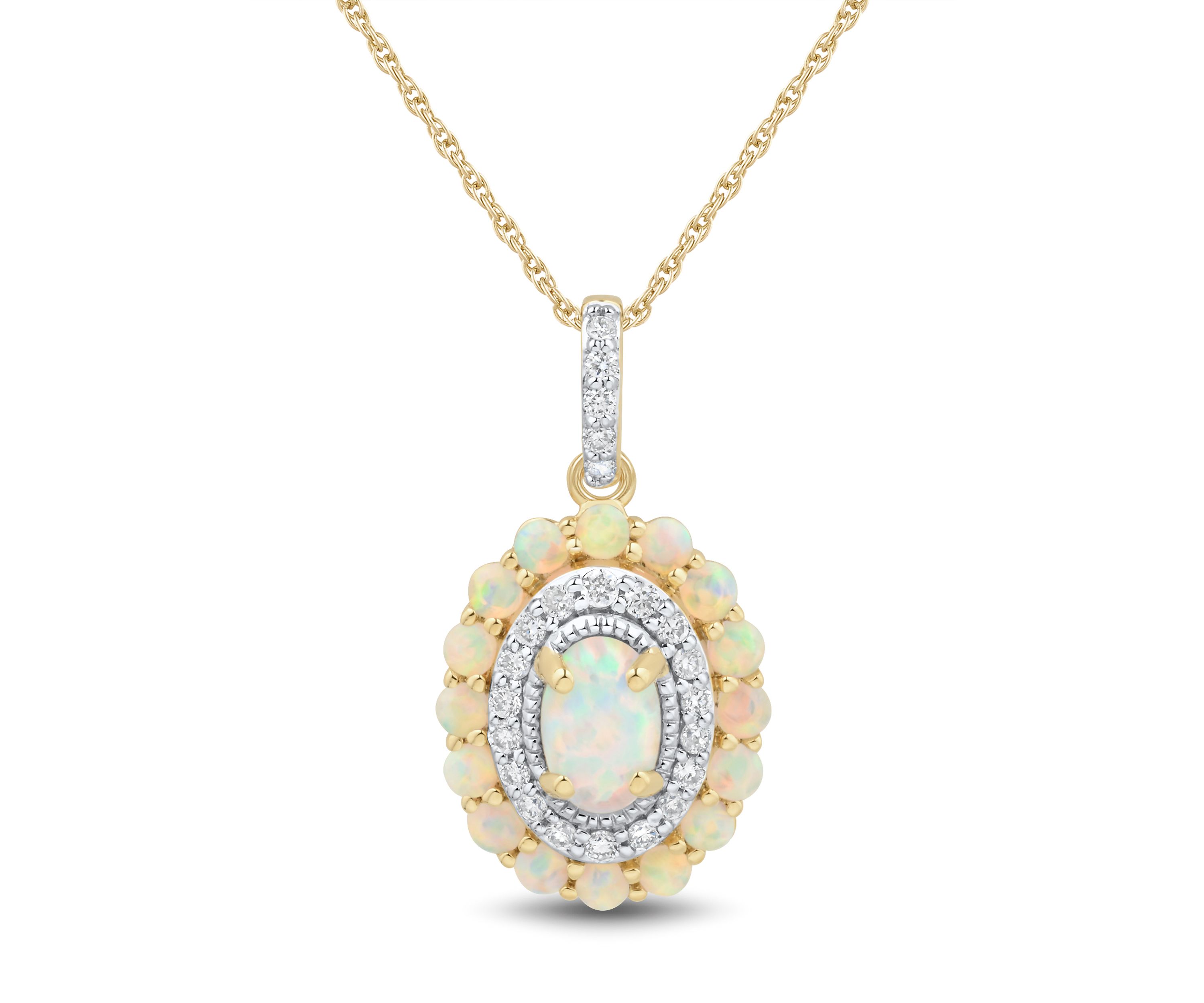 1/6 ct. t.w. Lab Grown Opal and Diamond Pendant Necklace with 18 Rope Chain in Gold Over Sterling Silver