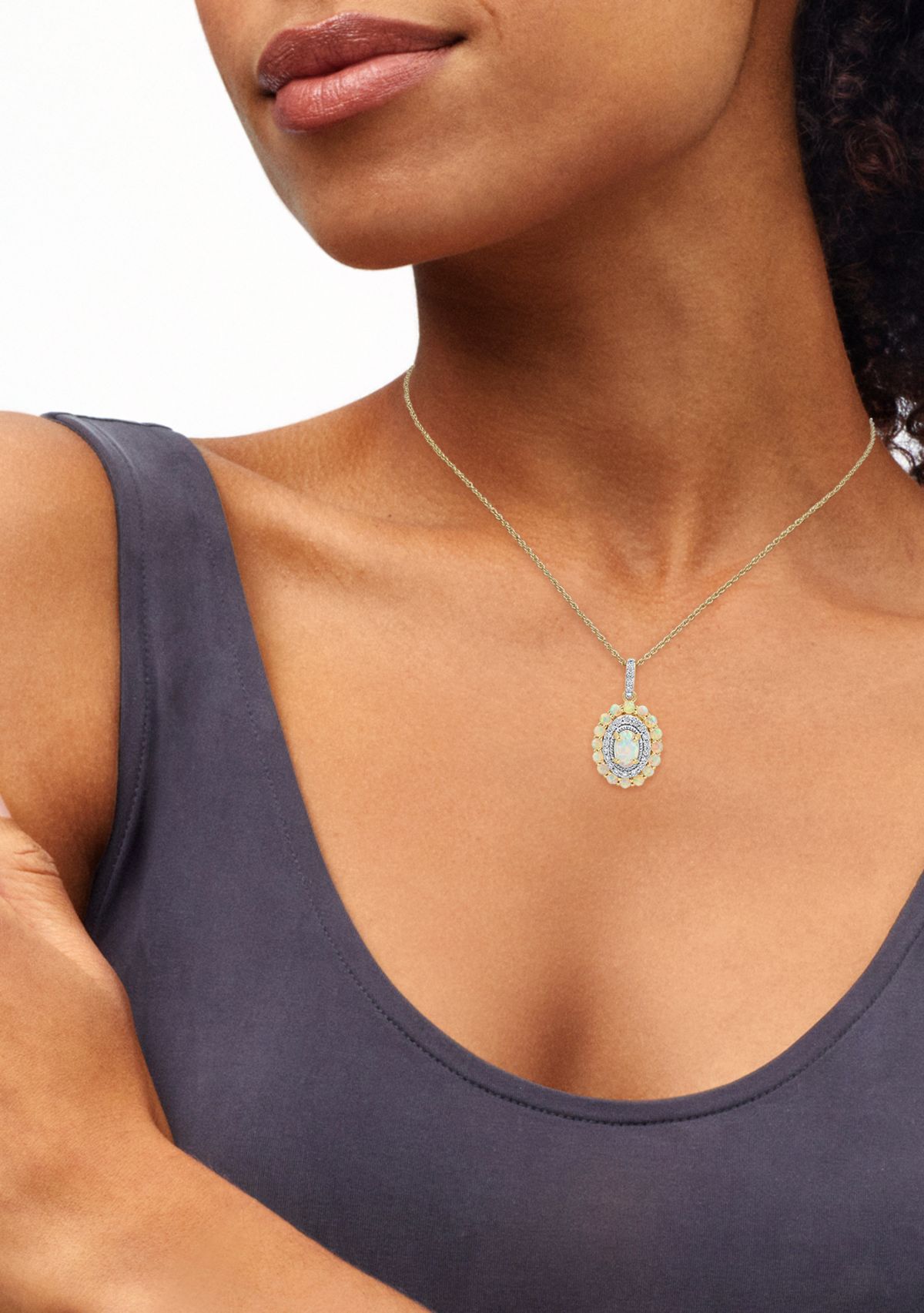 1/6 ct. t.w. Lab Grown Opal and Diamond Pendant Necklace with 18 Rope Chain in Gold Over Sterling Silver