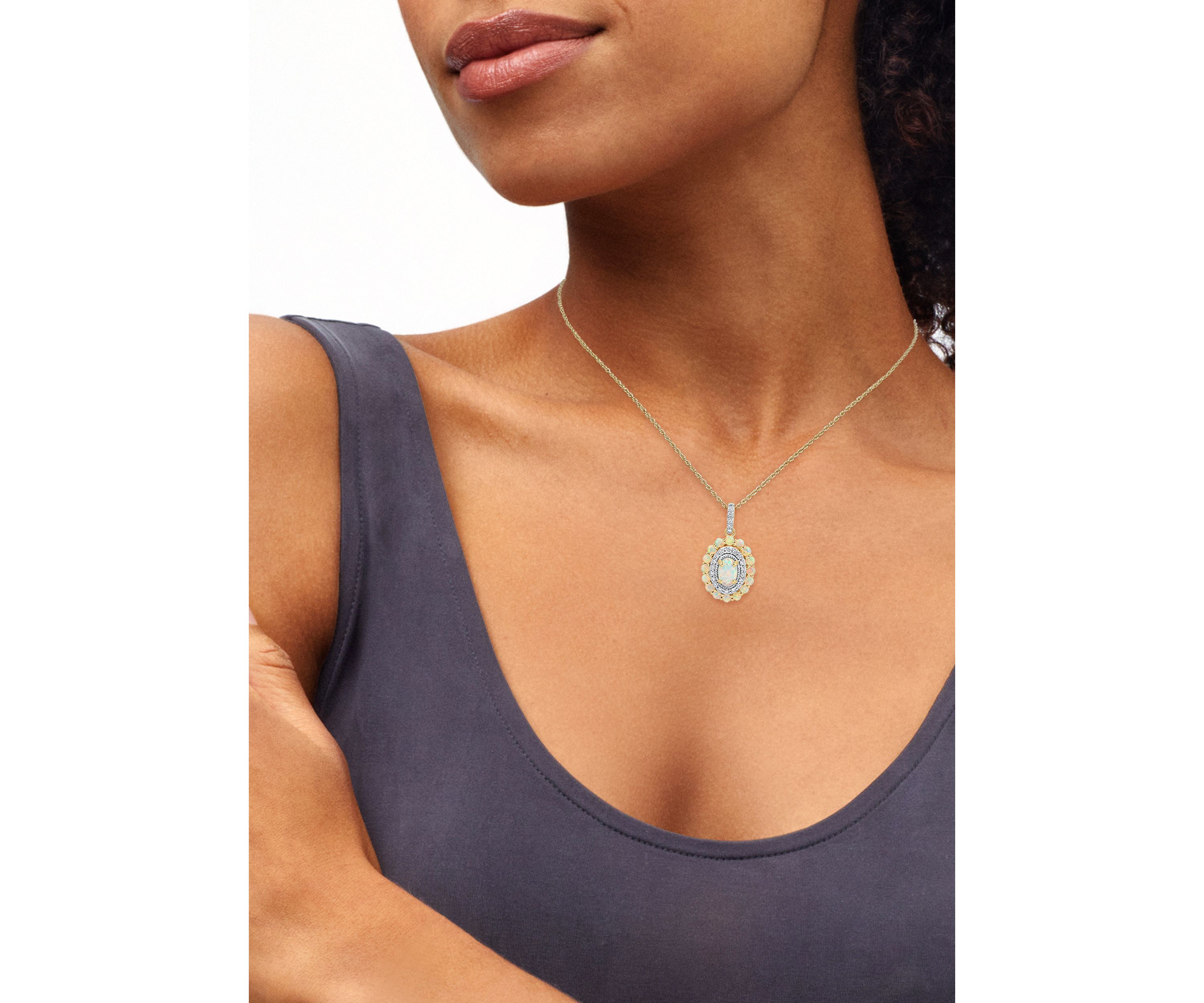 1/6 ct. t.w. Lab Grown Opal and Diamond Pendant Necklace with 18 Rope Chain in Gold Over Sterling Silver