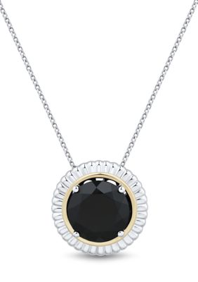 Belk & Co Onyx Pendant with 20" Forzatina Chain in Sterling Silver and 10K Yellow Gold
