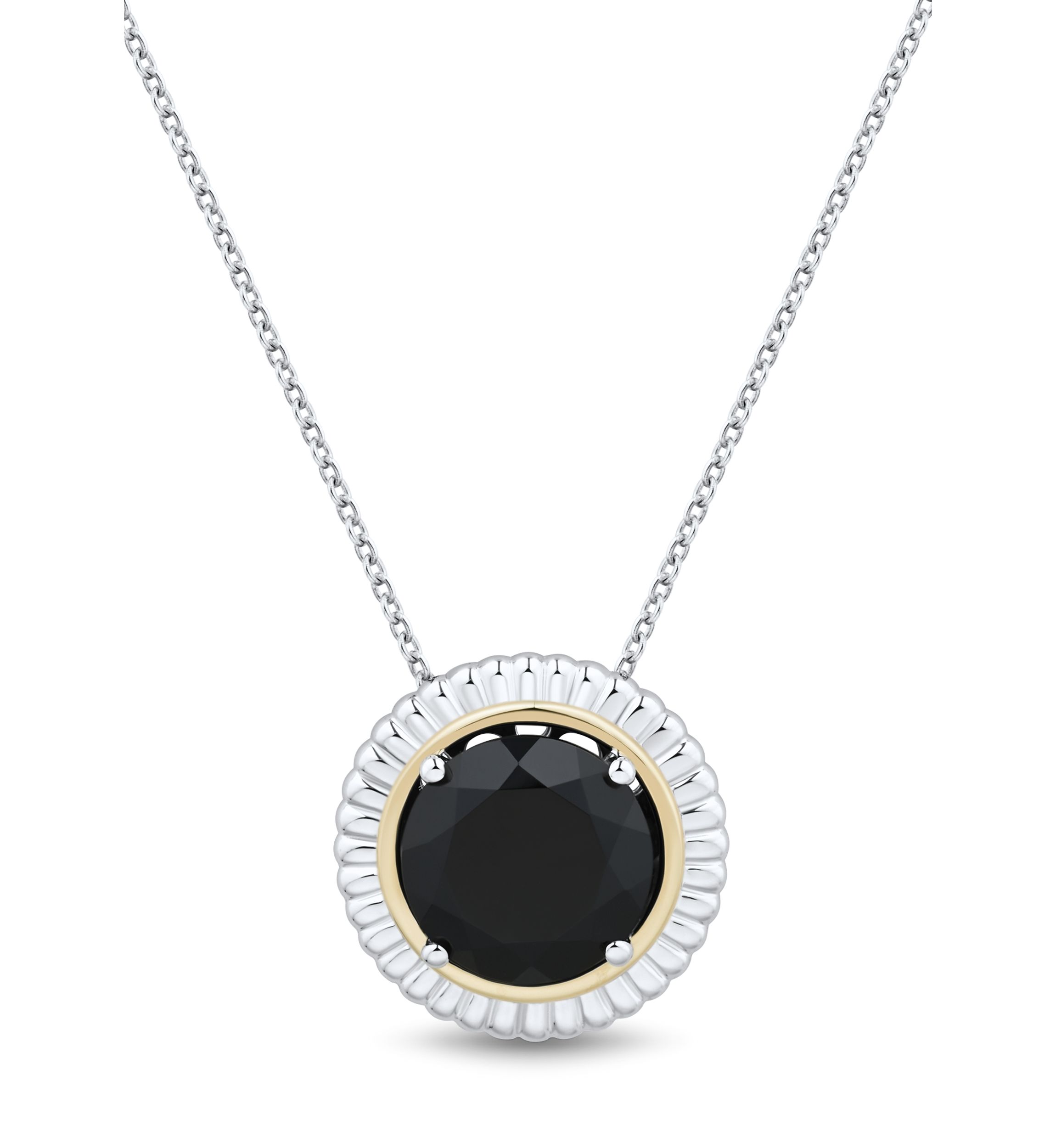 Onyx Pendant with 20" Forzatina Chain in Sterling Silver and 10K Yellow Gold