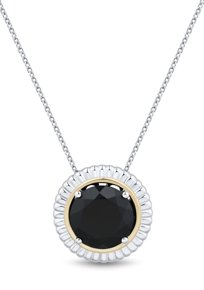 Onyx Pendant with 20" Forzatina Chain in Sterling Silver and 10K Yellow Gold