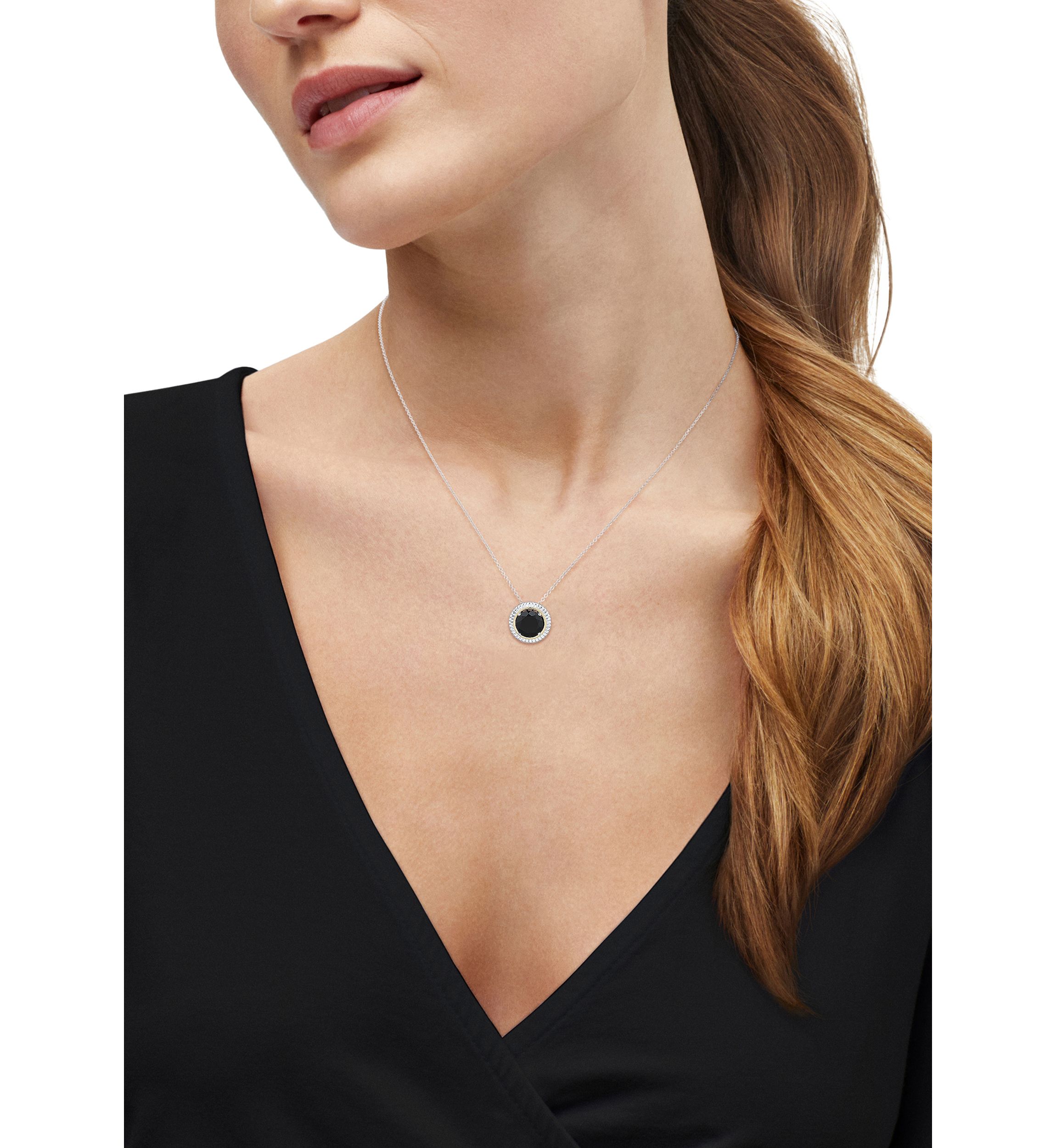 Onyx Pendant with 20" Forzatina Chain in Sterling Silver and 10K Yellow Gold