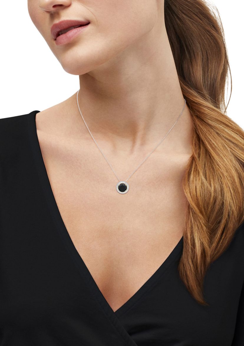 Onyx Pendant with 20" Forzatina Chain in Sterling Silver and 10K Yellow Gold