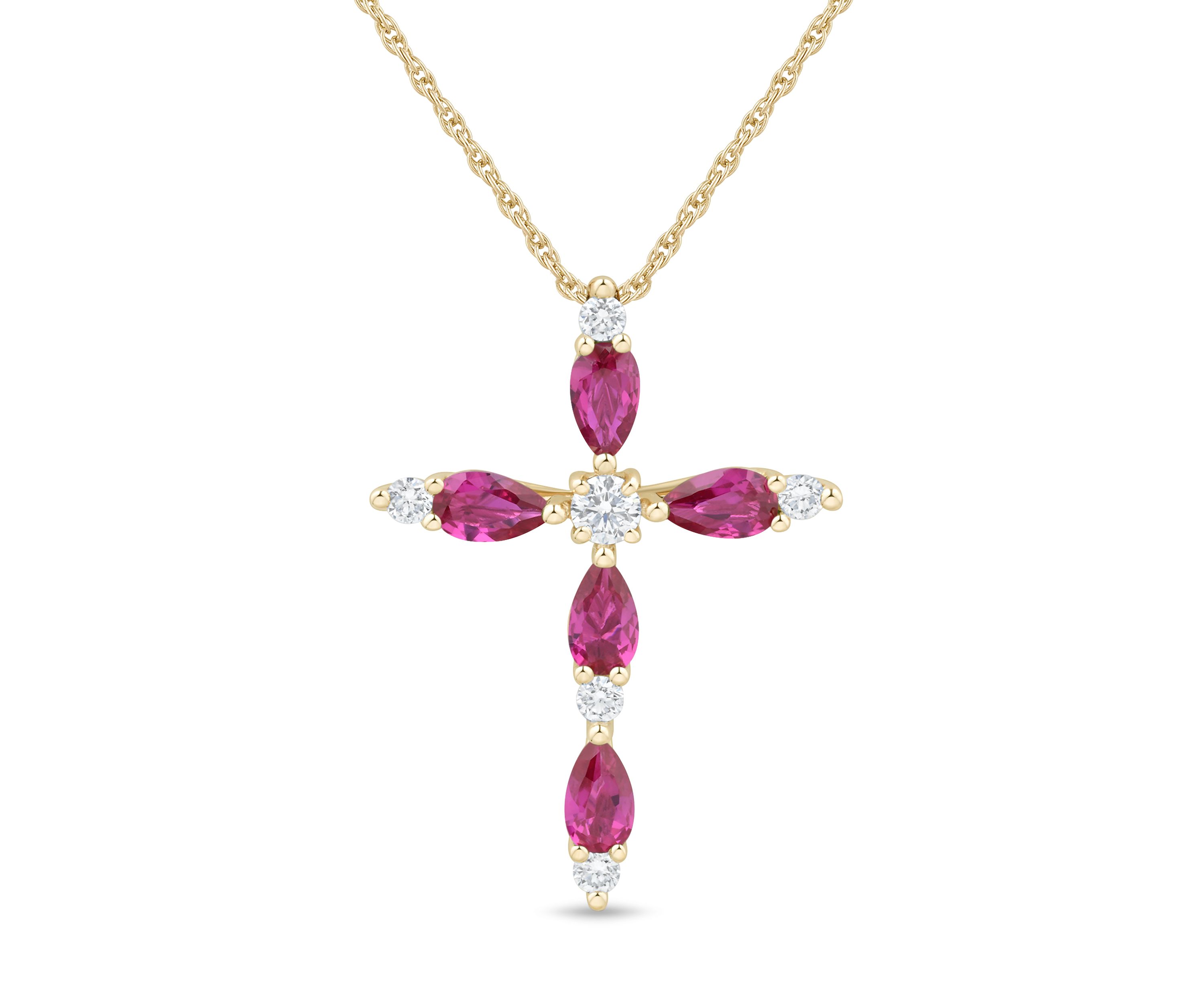Lab Grown Ruby and 1/4 ct. t.w. Lab Grown Diamond Cross Pendant with 18" Rope Chain