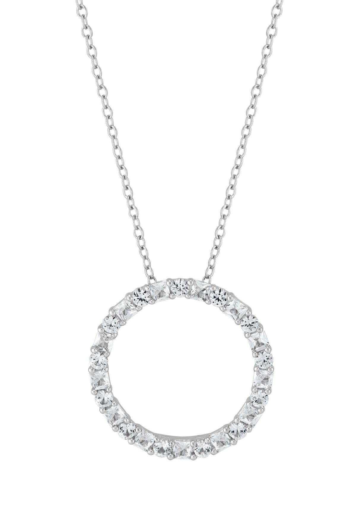 1.37 ct. t.w. Lab Grown White Sapphire Circle Pendant with 18" Cable Chain in Sterling Silver