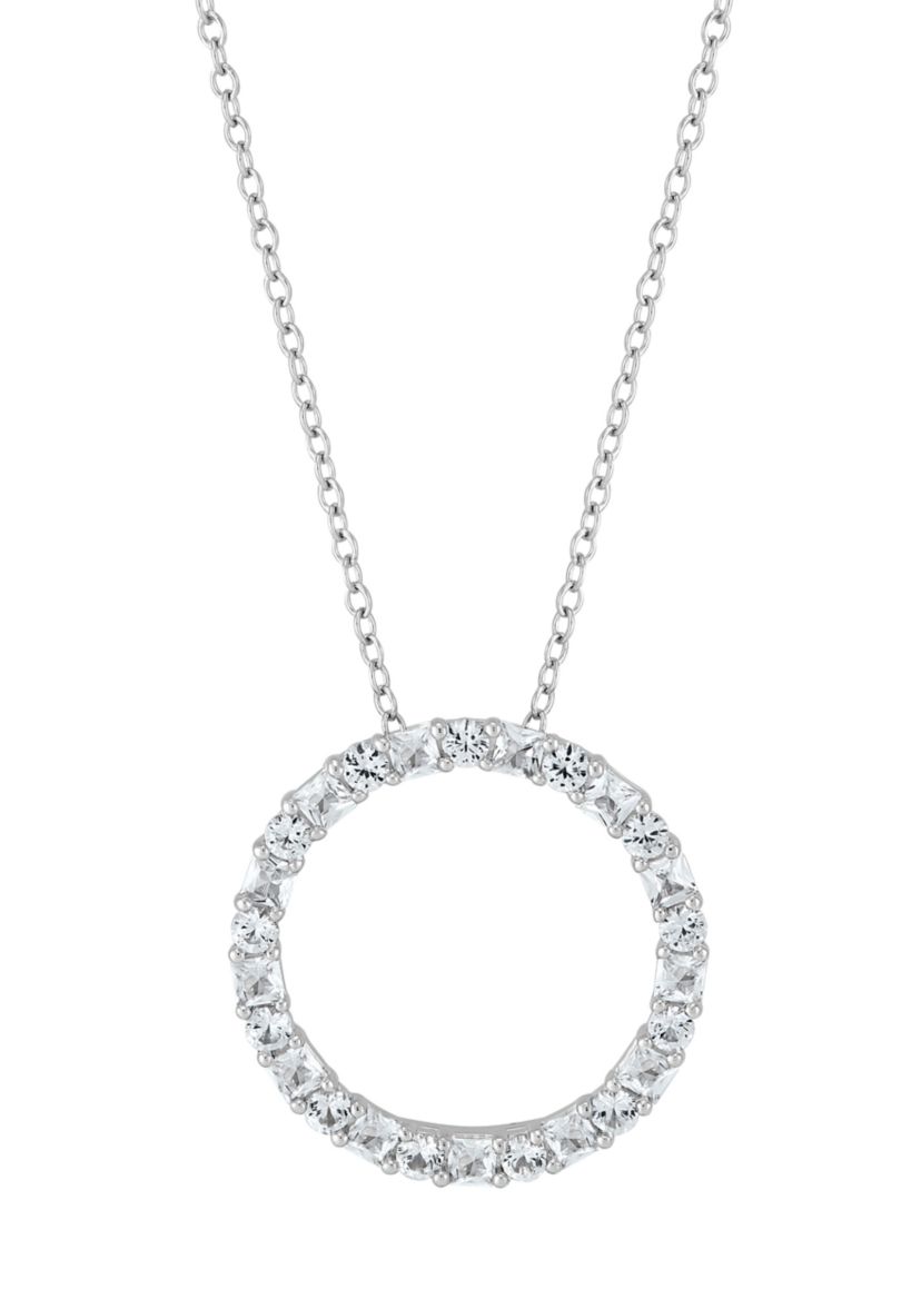 1.37 ct. t.w. Lab Grown White Sapphire Circle Pendant with 18" Cable Chain in Sterling Silver