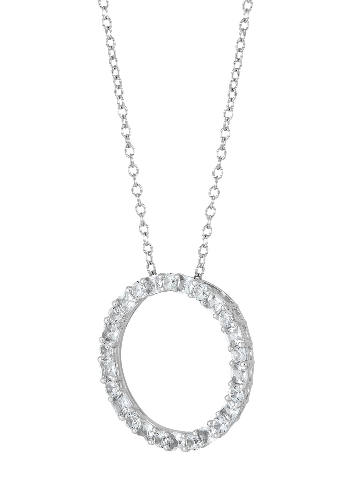 1.37 ct. t.w. Lab Grown White Sapphire Circle Pendant with 18" Cable Chain in Sterling Silver