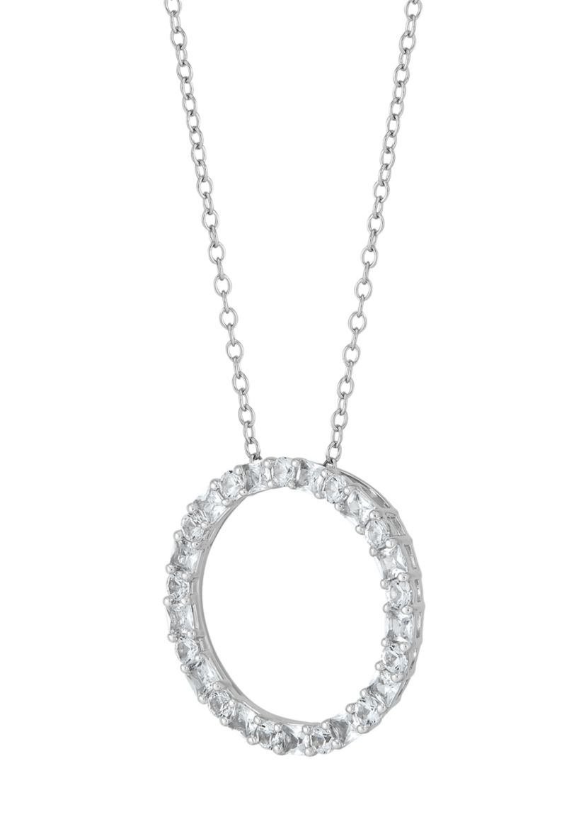 1.37 ct. t.w. Lab Grown White Sapphire Circle Pendant with 18" Cable Chain in Sterling Silver