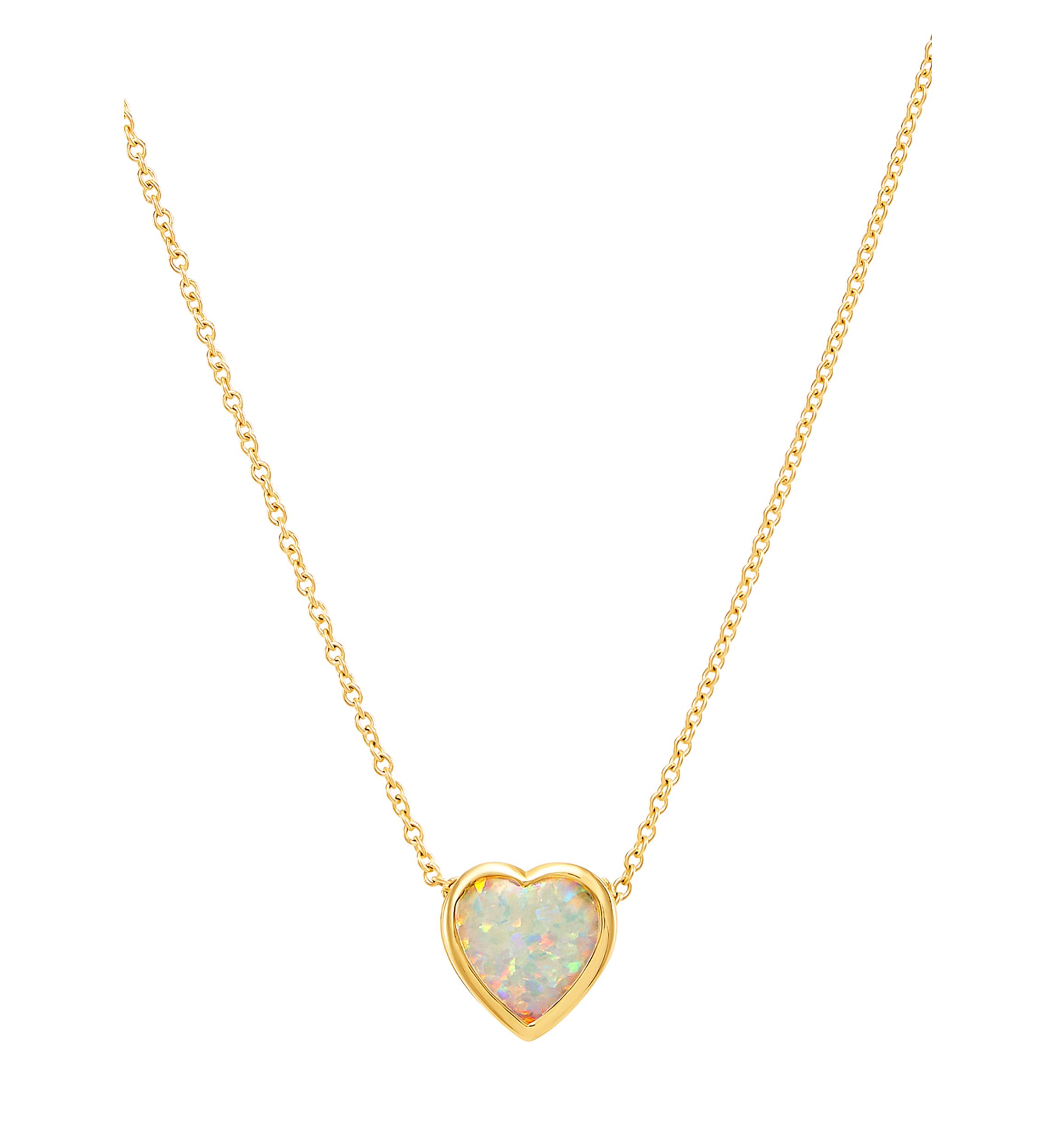 Created Opal Heart Pendant Necklace in 10K Yellow Gold