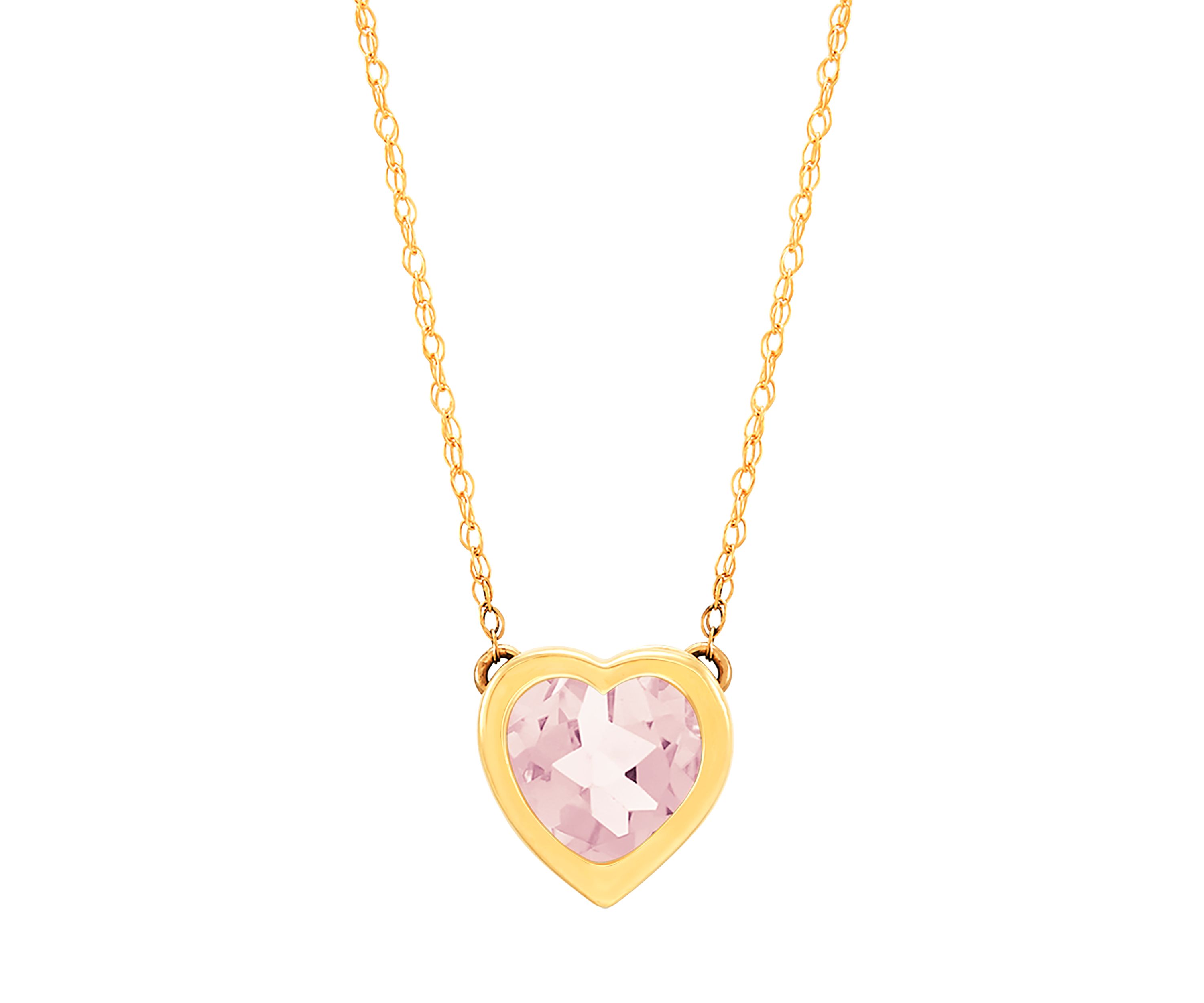 Pink Amethyst Heart 10K Yellow Gold Necklace