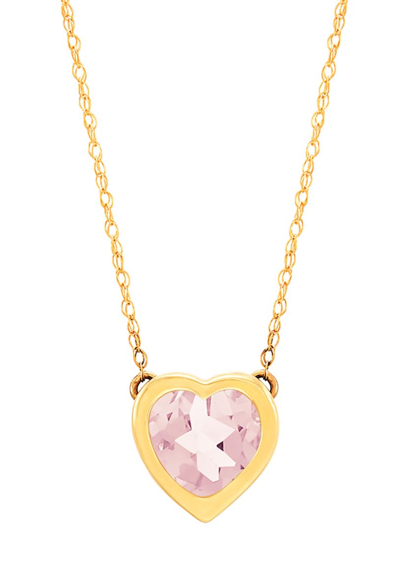 Pink Amethyst Heart 10K Yellow Gold Necklace