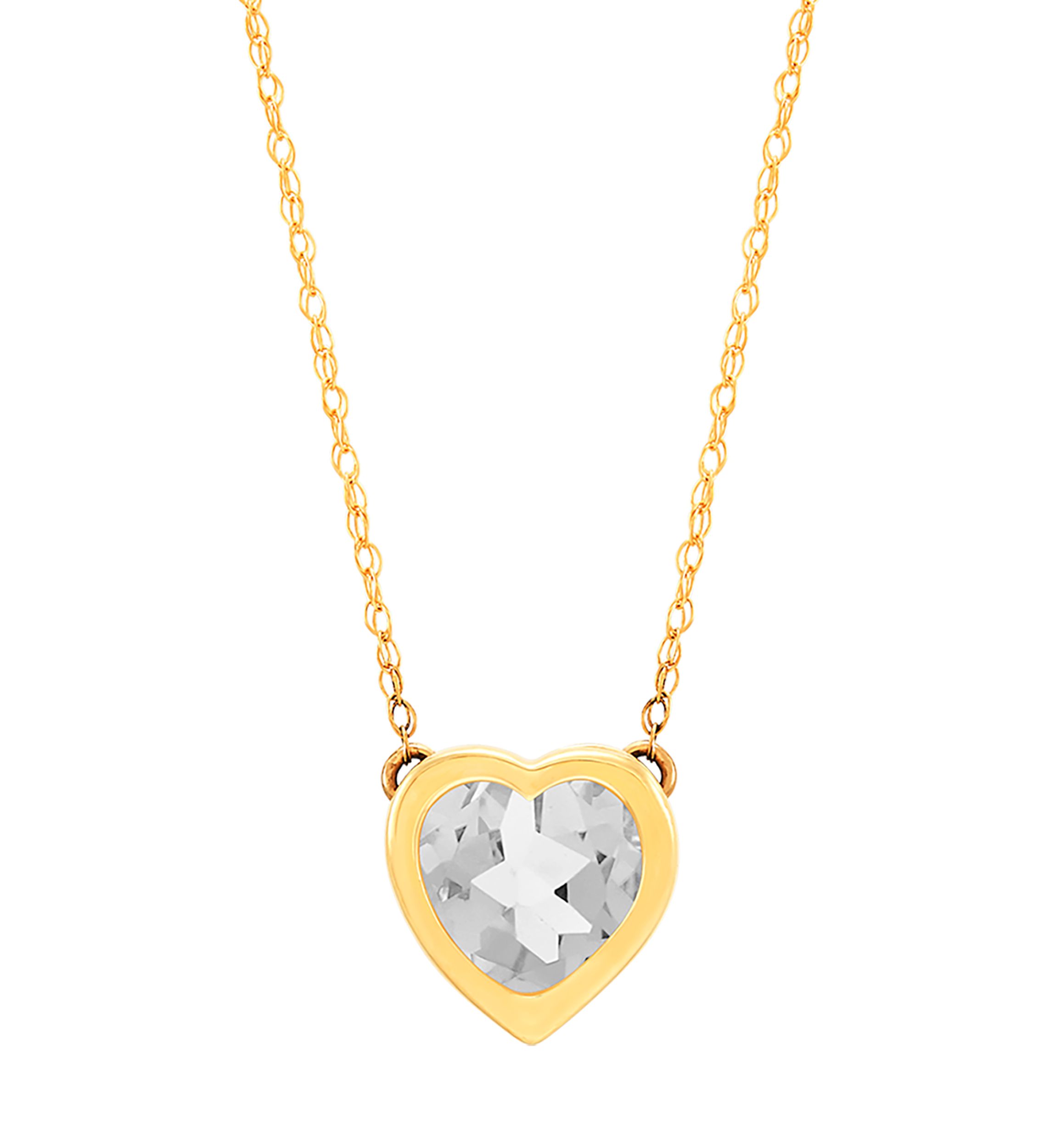 White Sapphire Heart Pendant Necklace in 10K Yellow Gold 